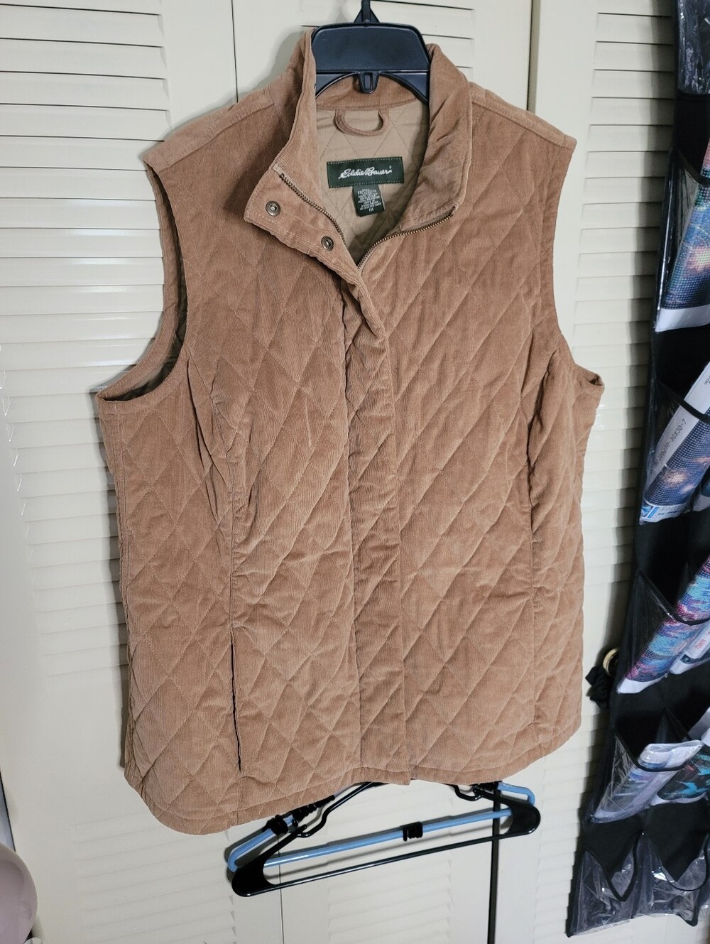 Eddie Bauer Womens Quilted Corduroy Tan Vest Plus 1X Cabin Outdoor Academia